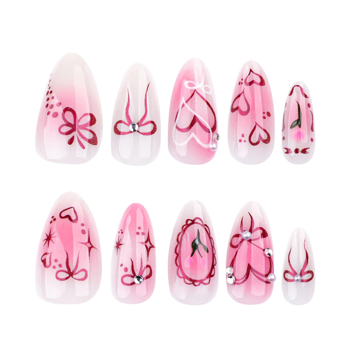 Nail Art Set Heart & Rose Design Easy Application