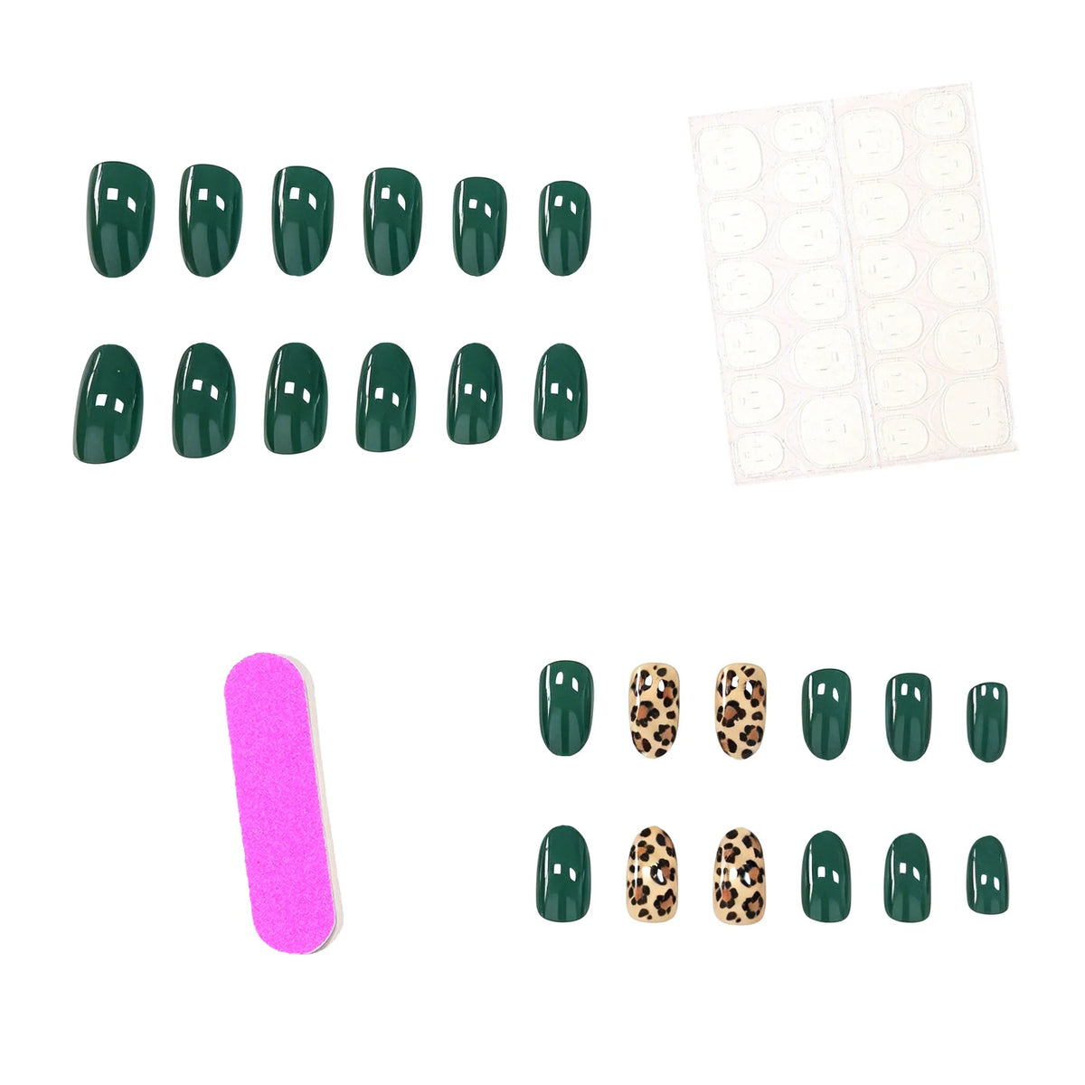 Nail Art Set Light Pink Leopard Accent 24-Piece