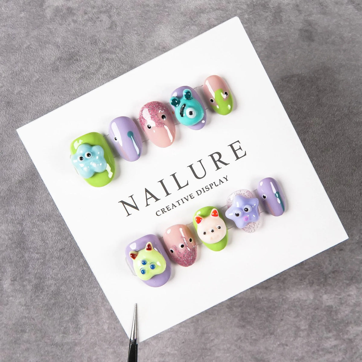 Nail Art Set Playful 3D Press-On Designs