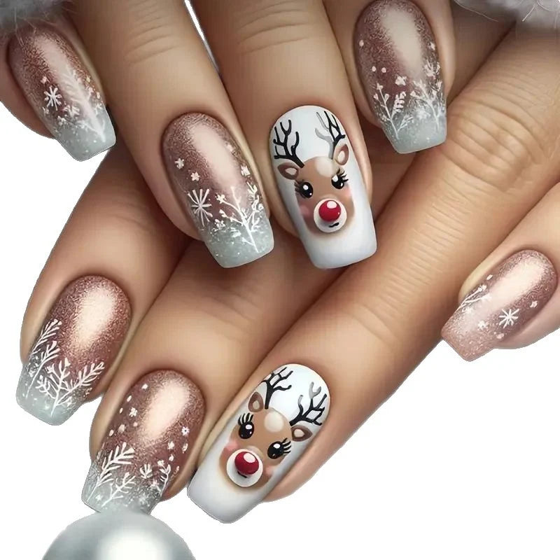 Nail Art Set Reindeer & Snowflake Easy Apply & Remove