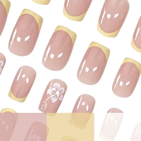 Nail Art Set Salon-Quality Floral French Tip 24-Piece