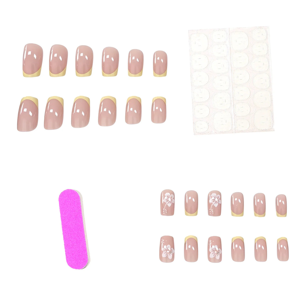 Nail Art Set Salon-Quality Floral French Tip 24-Piece