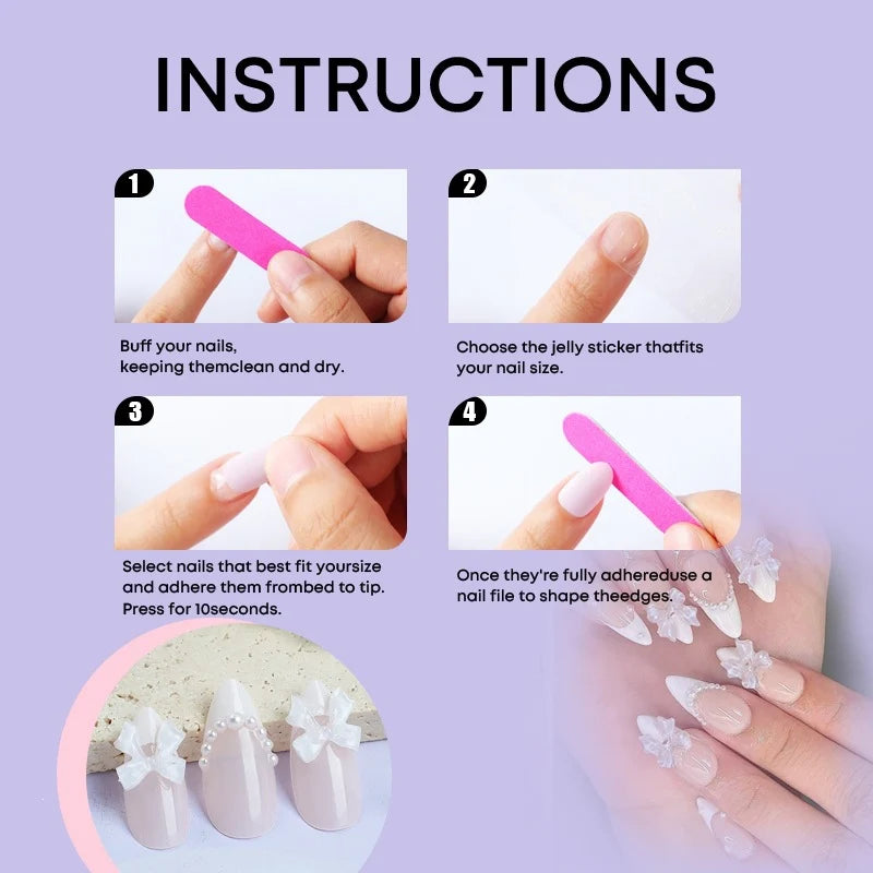 Nail Art Set Self-Adhesive 3D Bows & Pearl Accents
