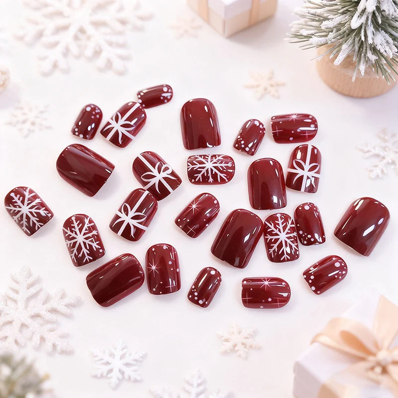 Nail Art Set Snowflake & Bow Designs Long-Lasting Gloss