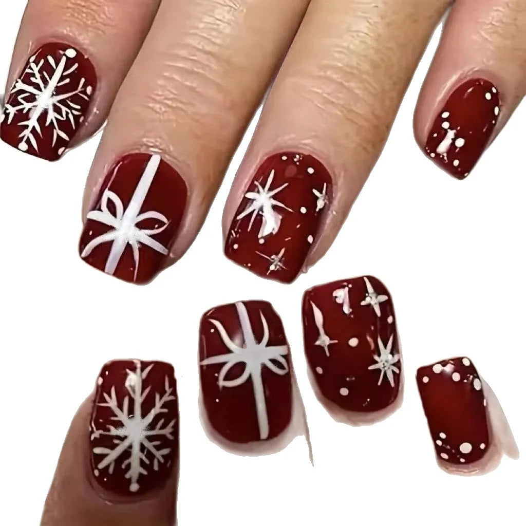 Nail Art Set Snowflake & Bow Designs Long-Lasting Gloss