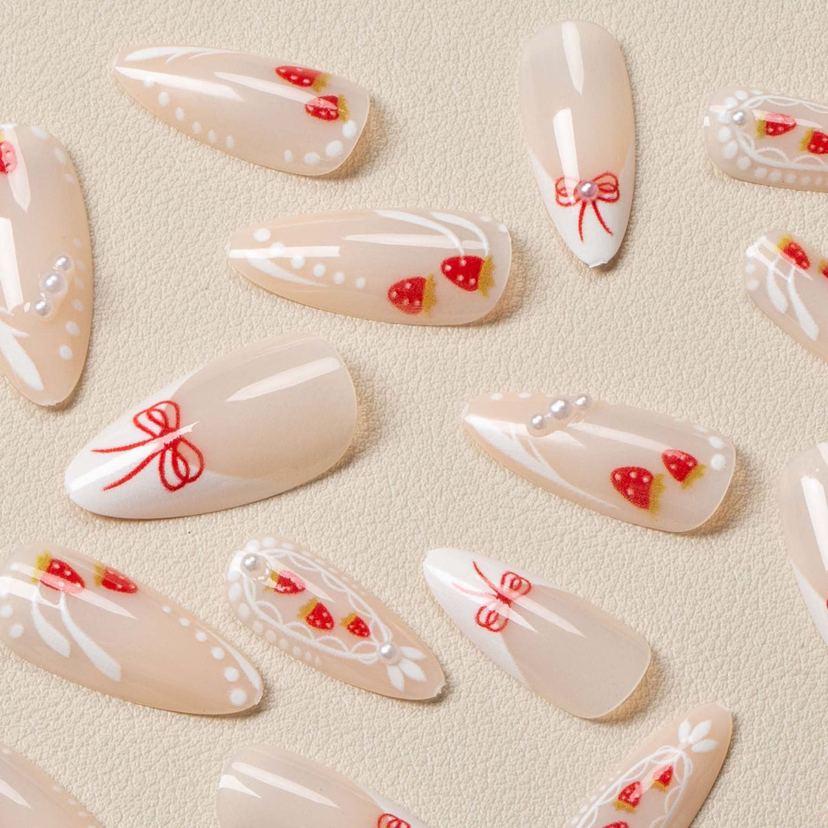 Nail Art Set Strawberry & Bow Easy Application