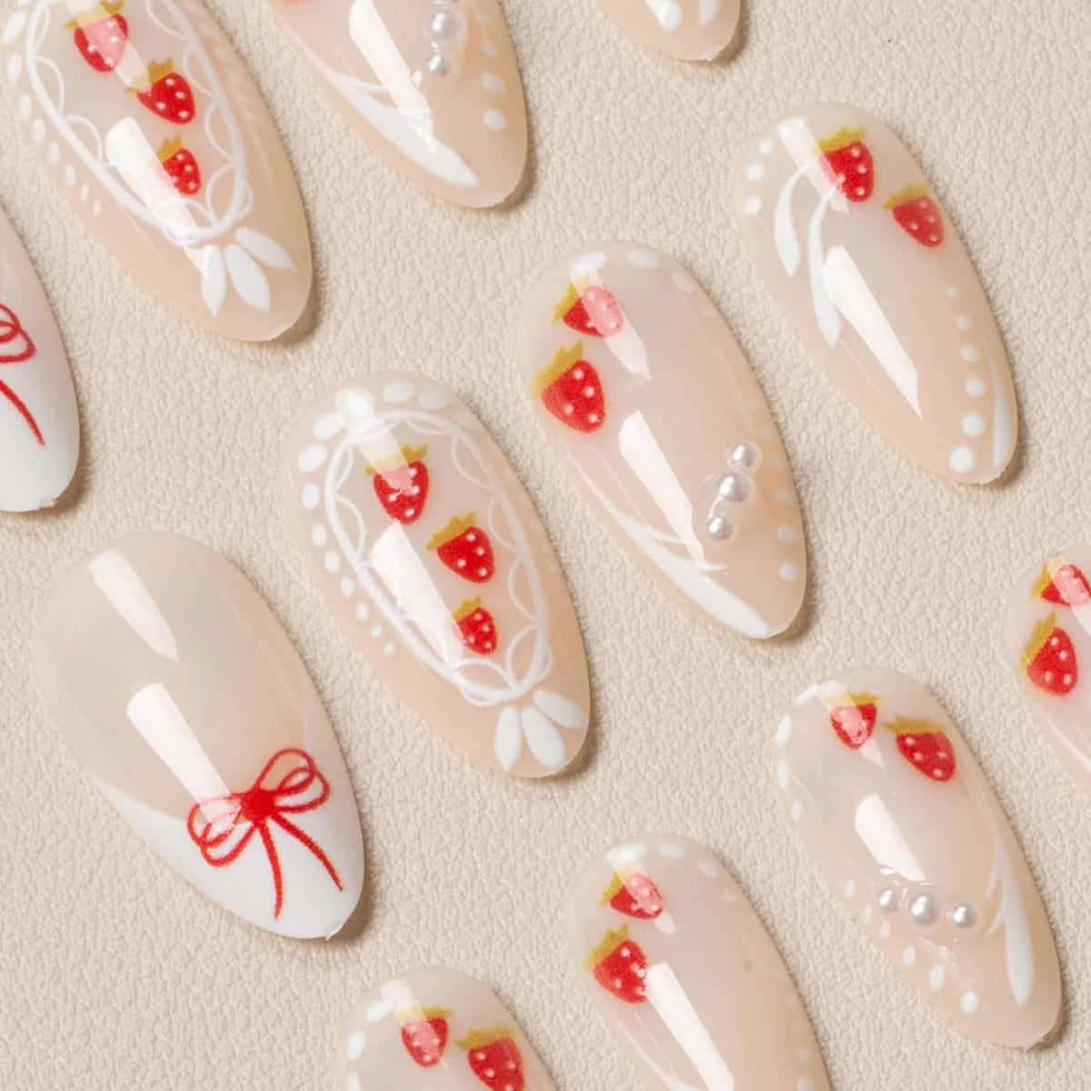 Nail Art Set Strawberry & Bow Easy Application
