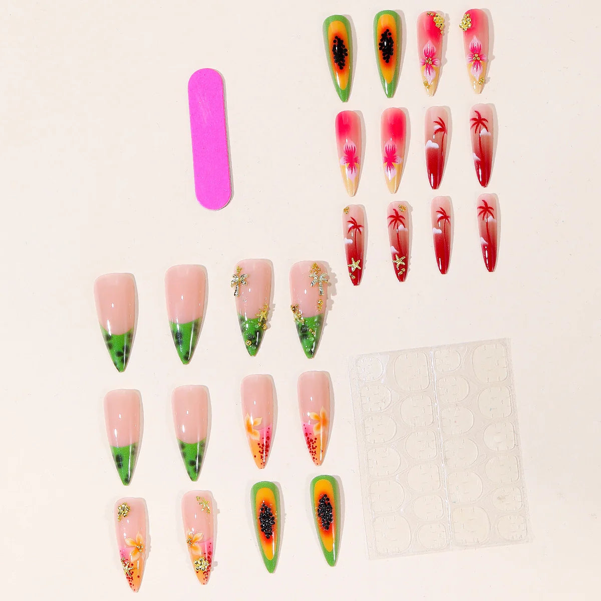 Nail Art Set Tropical Floral Gems & Gold
