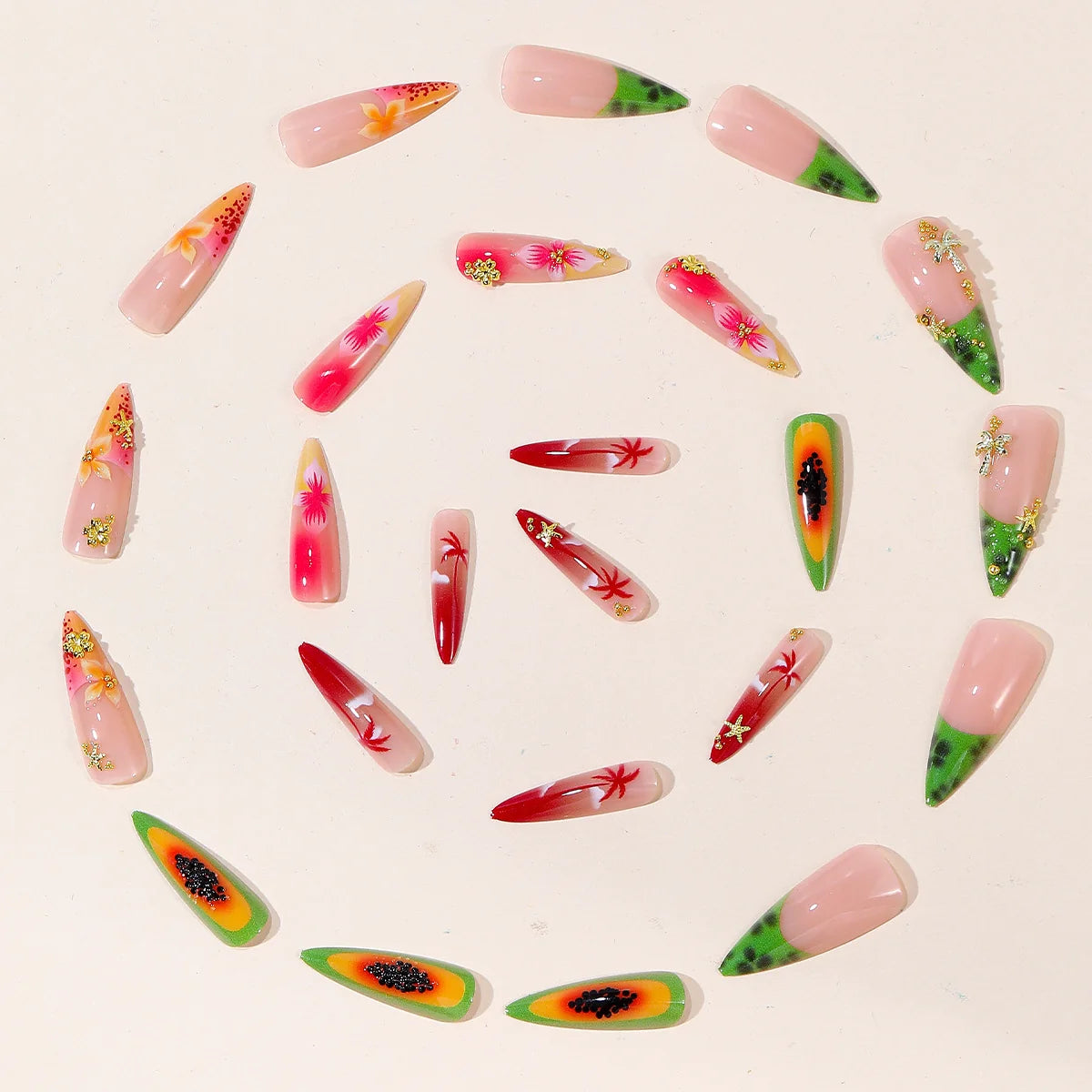 Nail Art Set Tropical Floral Gems & Gold