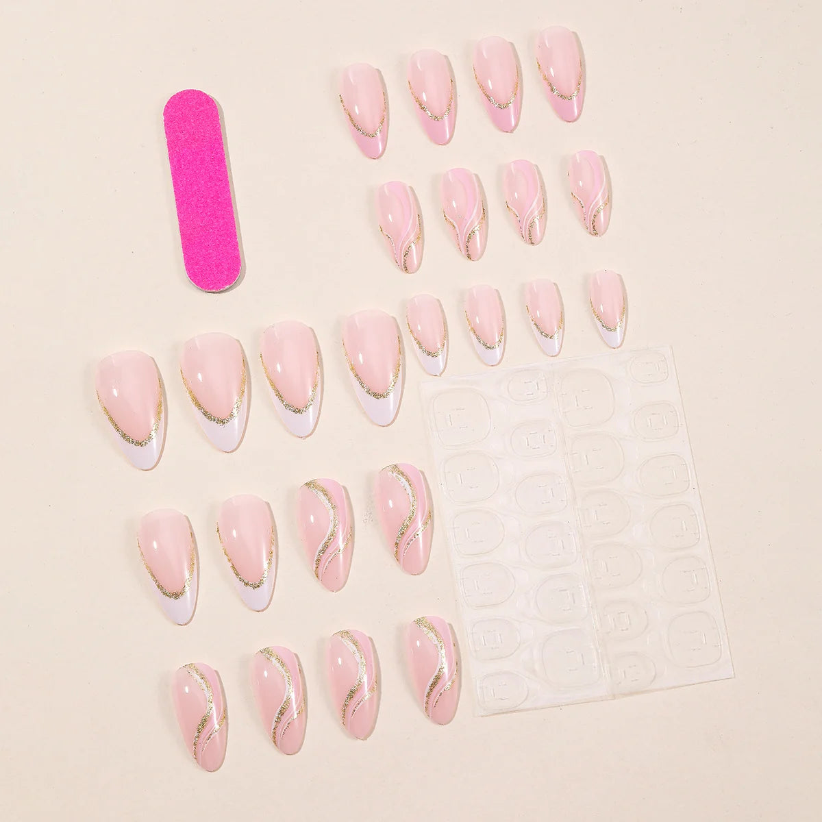 Nail Art Set Two-Tone Gold Detailing Long-Lasting