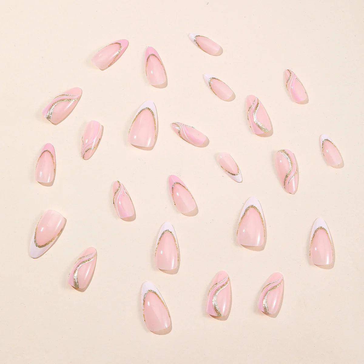 Nail Art Set Two-Tone Gold Detailing Long-Lasting