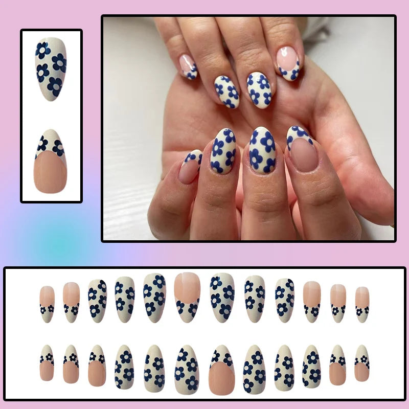 Nail Art Stickers Blue Floral Long-Lasting Adhesive