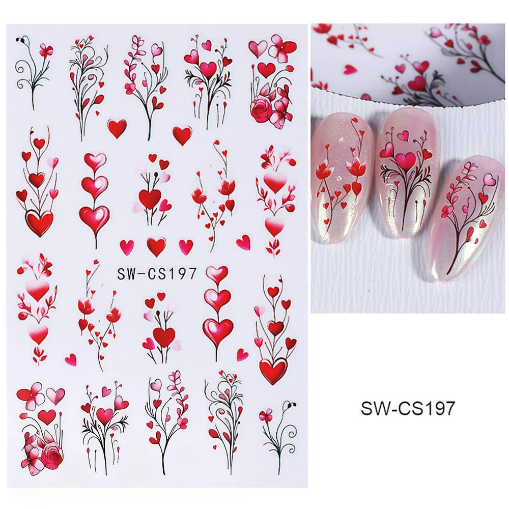 Nail Art Stickers Floral & Heart Peel-And-Stick Long-Lasting