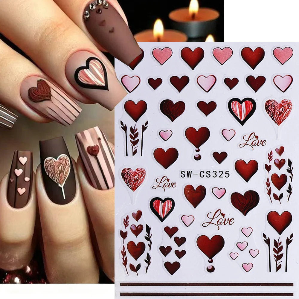 Nail Art Stickers Floral & Heart Peel-And-Stick Long-Lasting