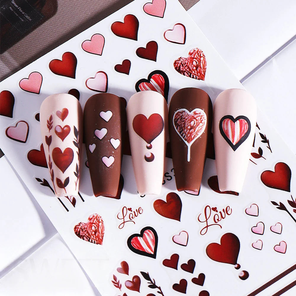 Nail Art Stickers Floral & Heart Peel-And-Stick Long-Lasting