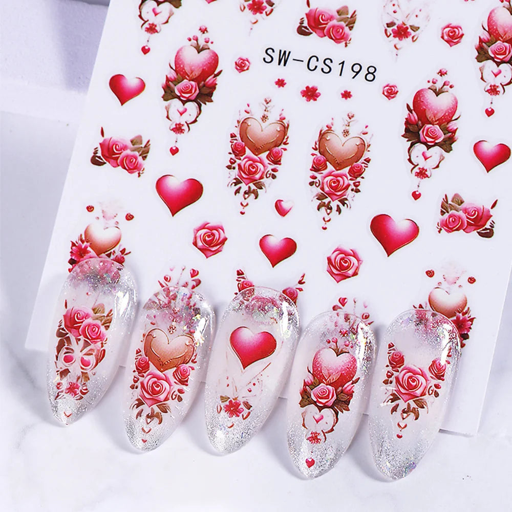 Nail Art Stickers Floral & Heart Peel-And-Stick Long-Lasting