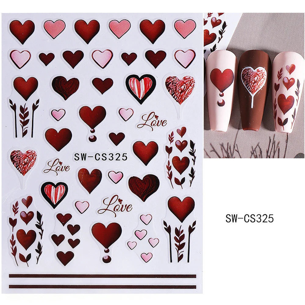 Nail Art Stickers Floral & Heart Peel-And-Stick Long-Lasting