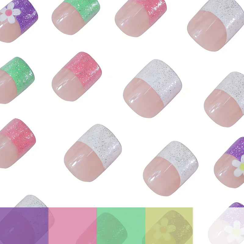 Nail Decals Pastel Glitter Floral Easy-Apply & Long-Lasting