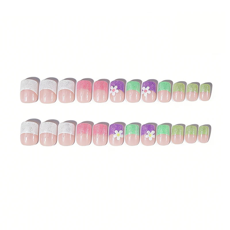 Nail Decals Pastel Glitter Floral Easy-Apply & Long-Lasting
