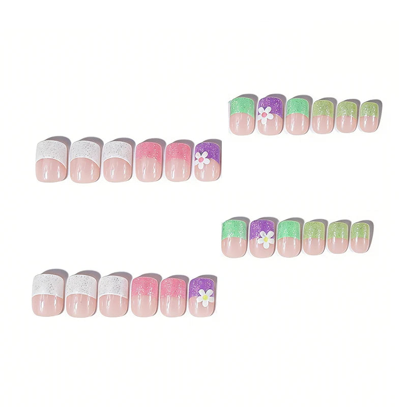 Nail Decals Pastel Glitter Floral Easy-Apply & Long-Lasting