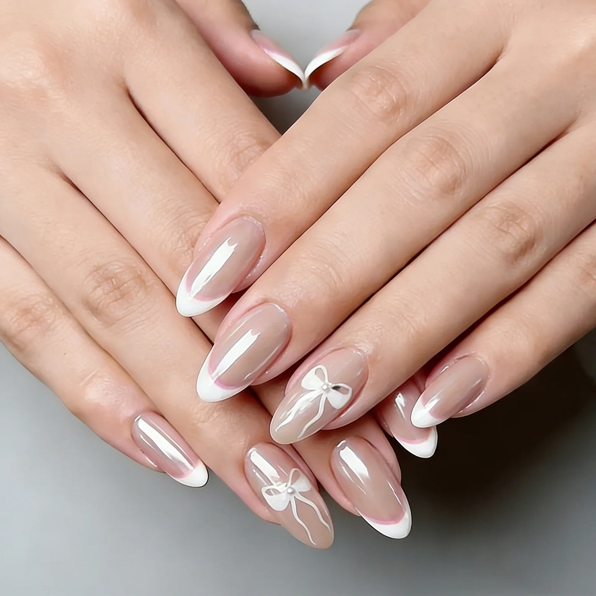 Nail Enhancements Elegant Floral French Tip Set of 24