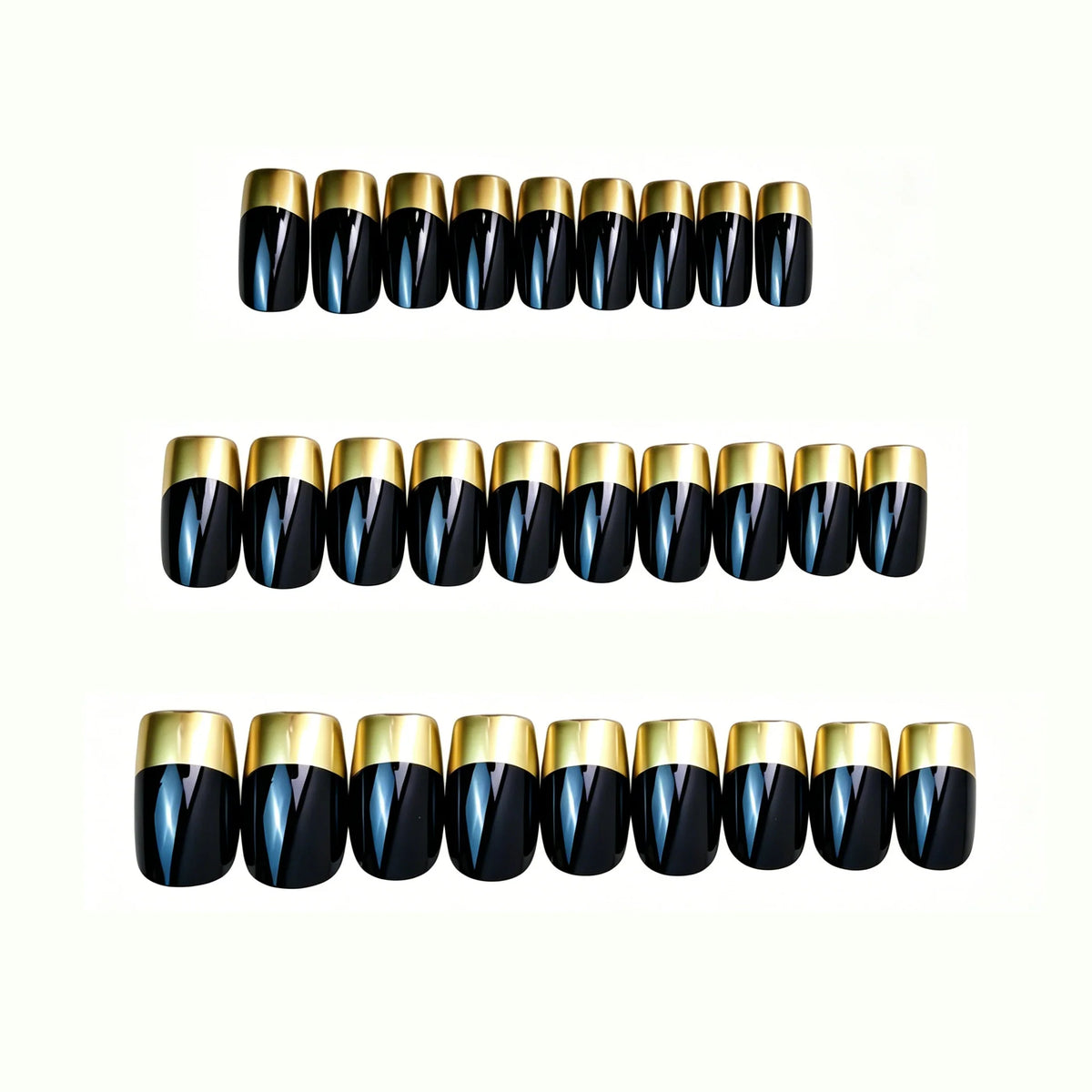 Nail Extension Kit Glossy Black & Gold 24-Piece Press-On