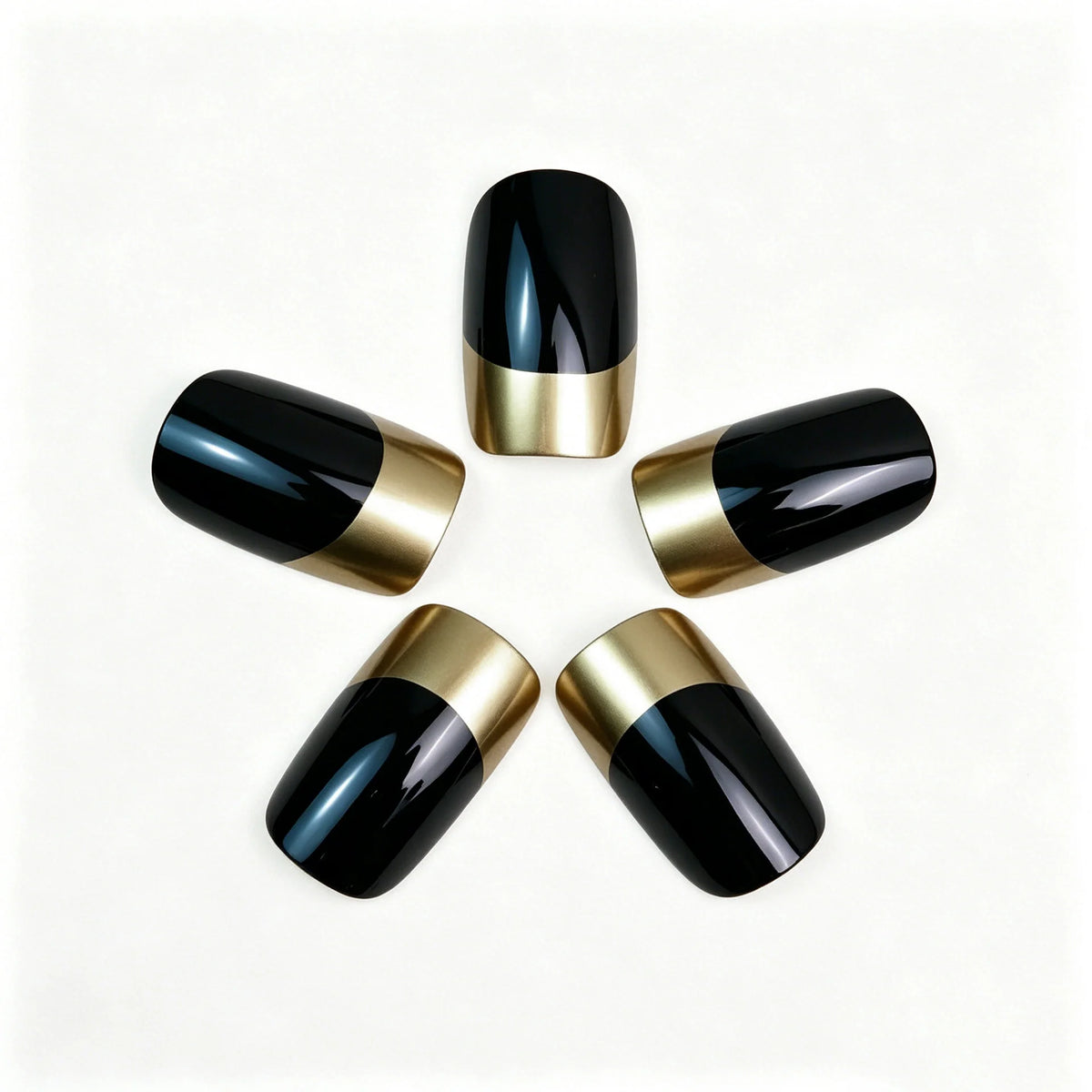 Nail Extension Kit Glossy Black & Gold 24-Piece Press-On