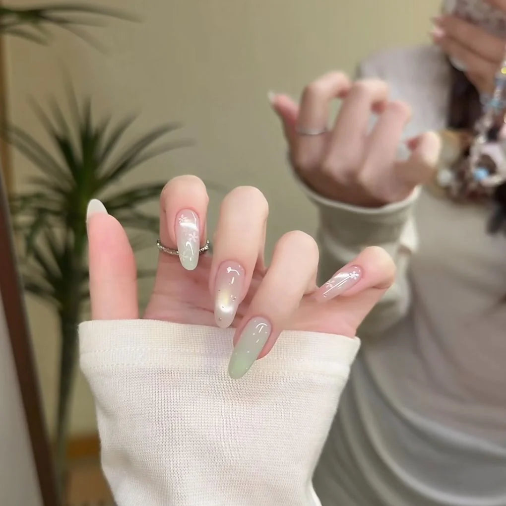 Nail Extension Set Ombre Floral Glitter High-Gloss Finish