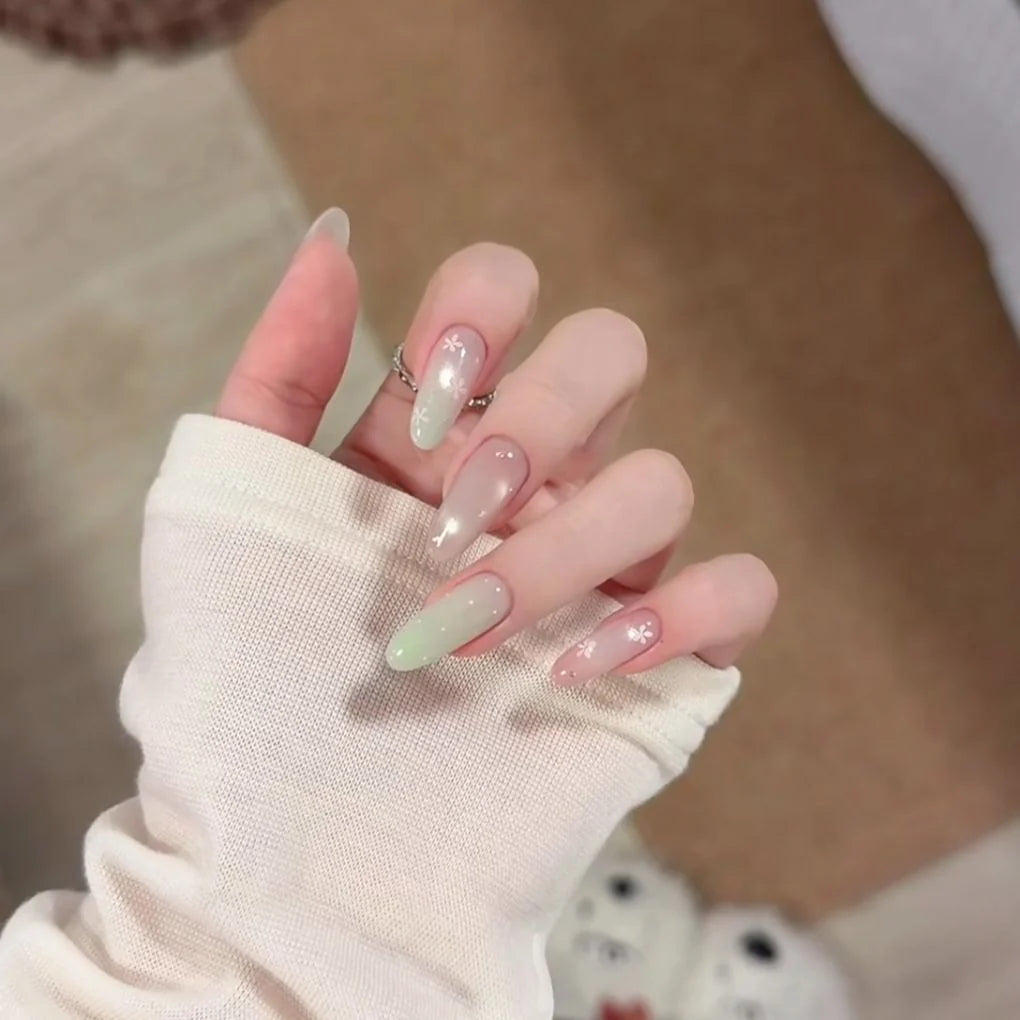 Nail Extension Set Ombre Floral Glitter High-Gloss Finish