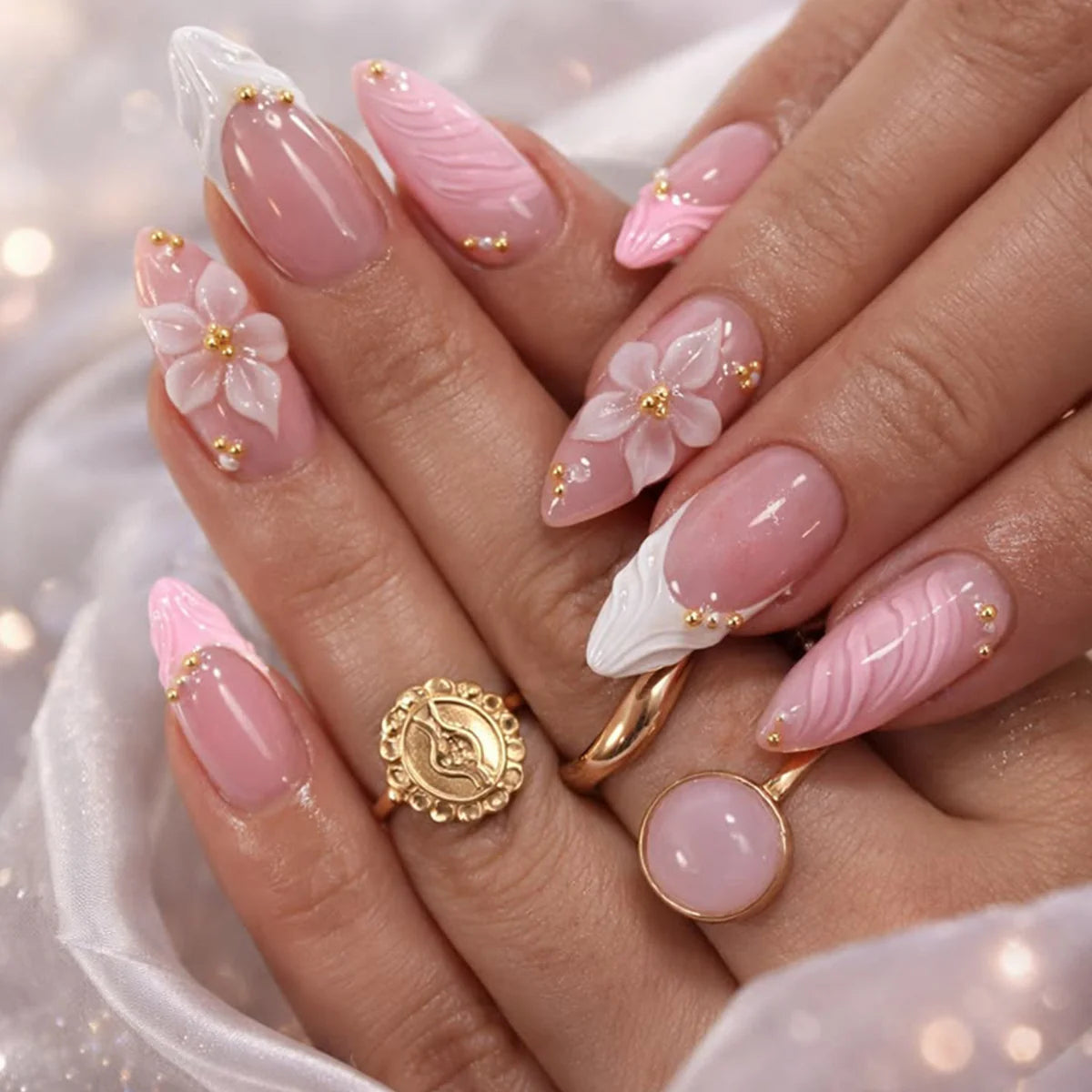 Nail Extensions 3D Floral Acrylic Ready To Wear