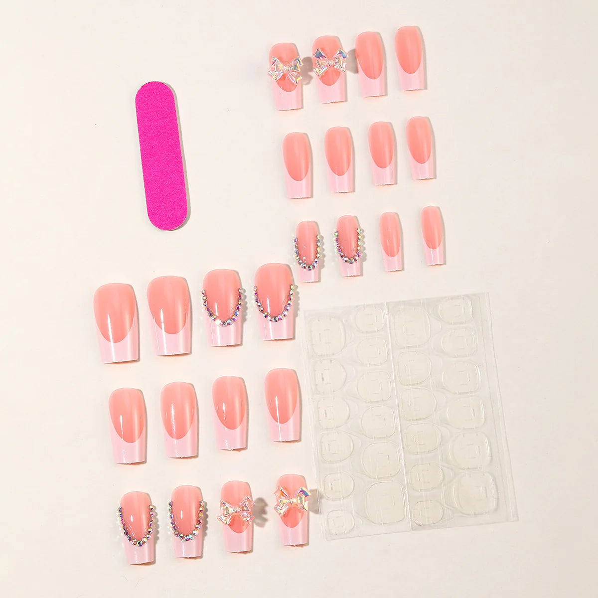 Nail Extensions 3D Floral French Tip Rhinestone Accents