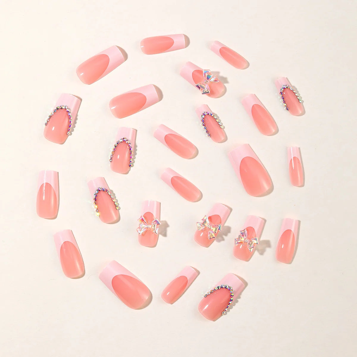 Nail Extensions 3D Floral French Tip Rhinestone Accents