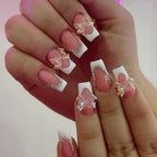 Nail Extensions 3D Floral French Tip Rhinestone Accents