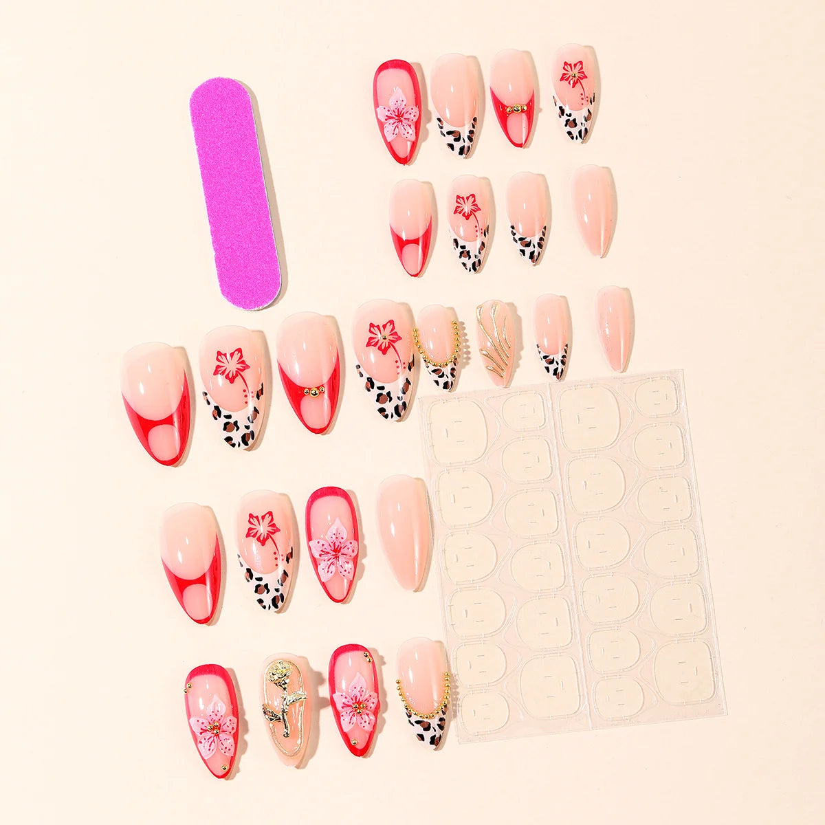 Nail Extensions 3D Floral & Leopard Print High-Gloss