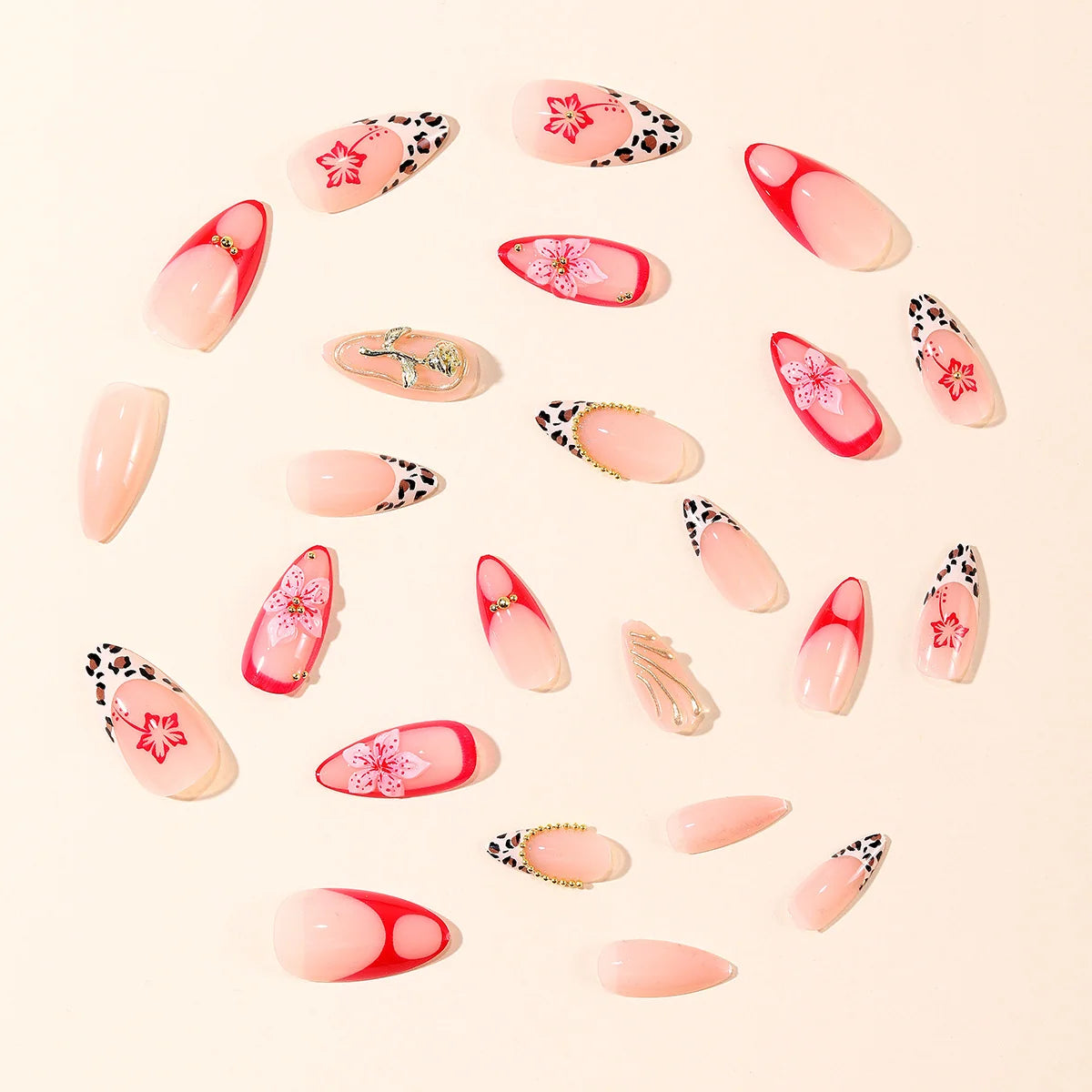 Nail Extensions 3D Floral & Leopard Print High-Gloss