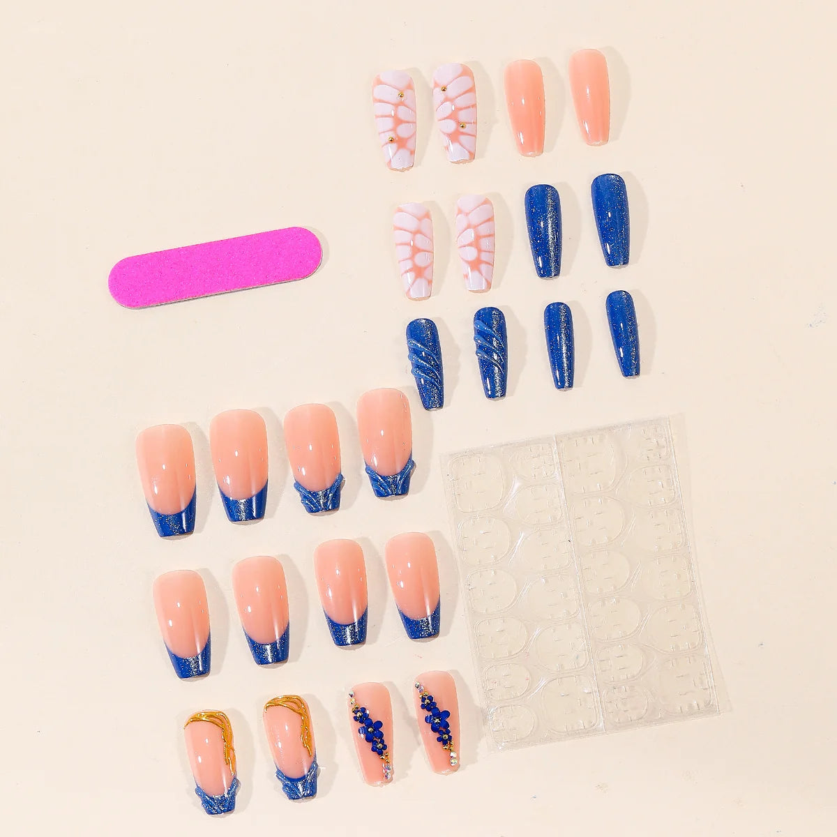Nail Extensions 3D Floral & Metallic Easy Application