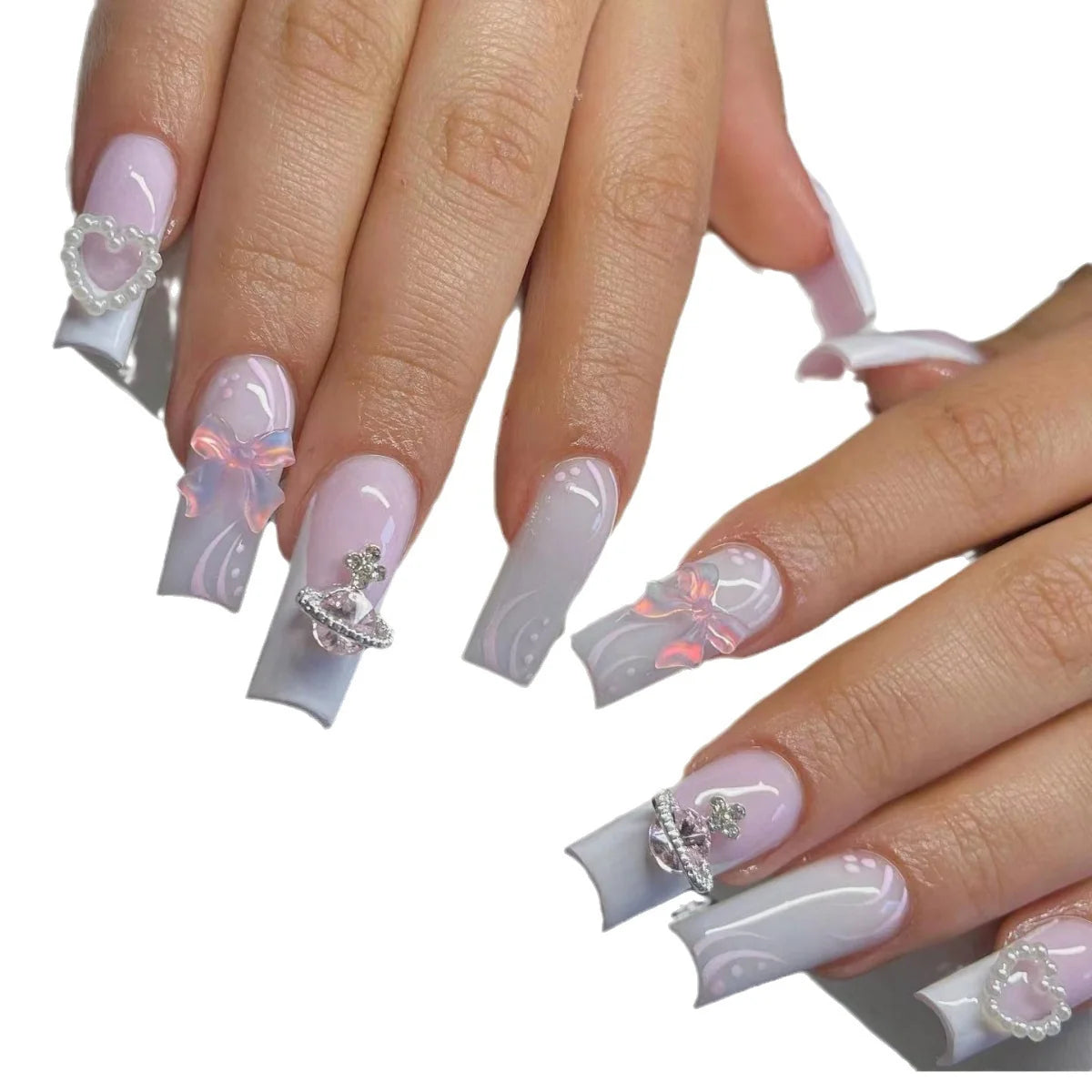 Nail Extensions 3D Gems & Bows Easy Apply