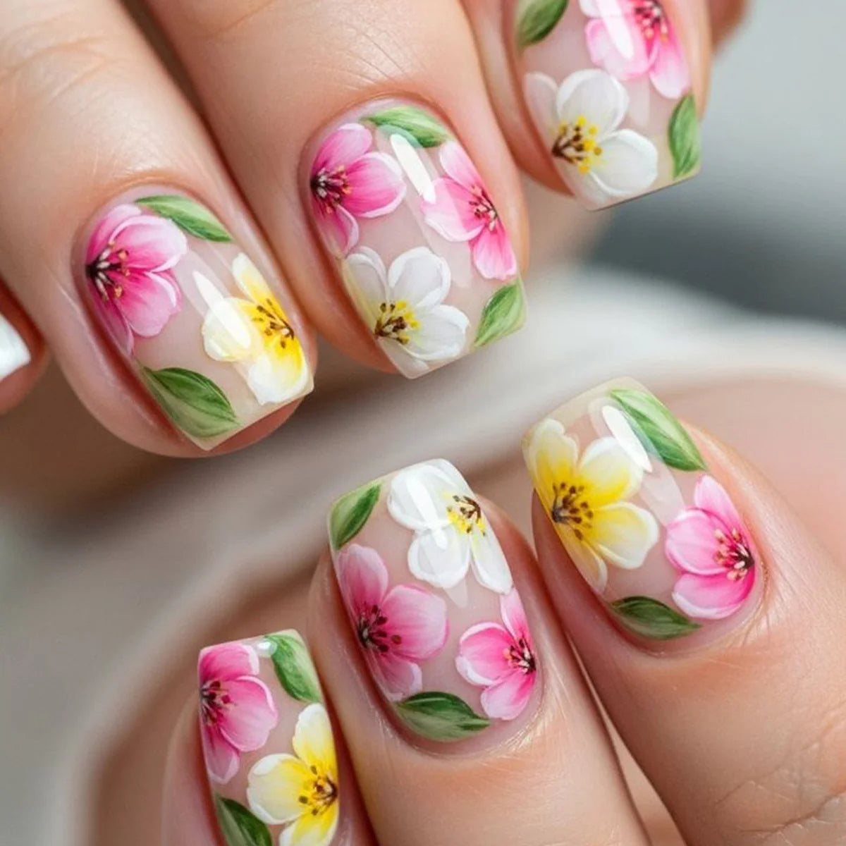 Nail Extensions Acrylic 3D Hand-Painted Floral