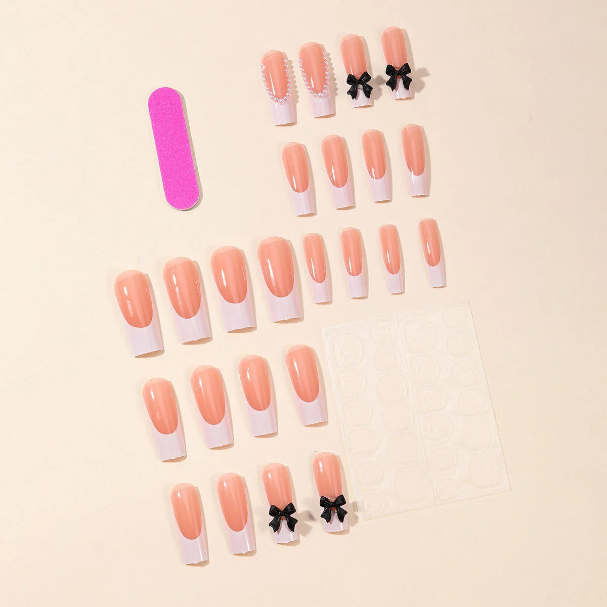 Nail Extensions Acrylic Bow & Pearl Ready To Wear