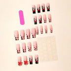 Nail Extensions Acrylic Floral Design & Black Tips