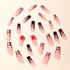 Nail Extensions Acrylic Floral Design & Black Tips