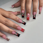 Nail Extensions Acrylic Floral Design & Black Tips