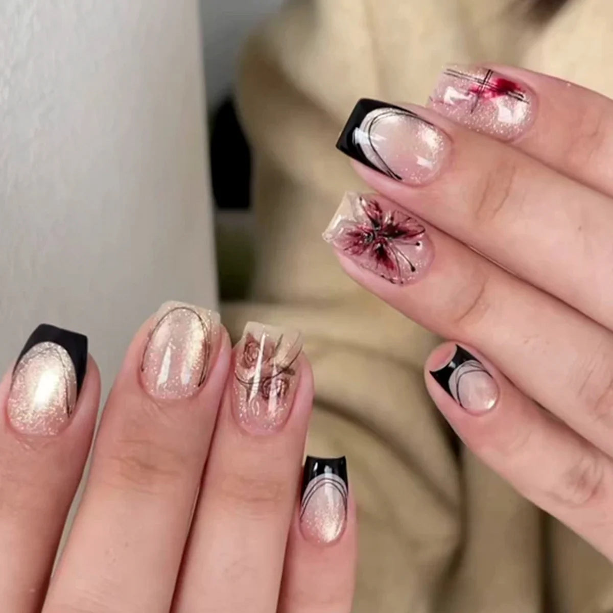 Nail Extensions Acrylic Floral Design Comfortable Fit