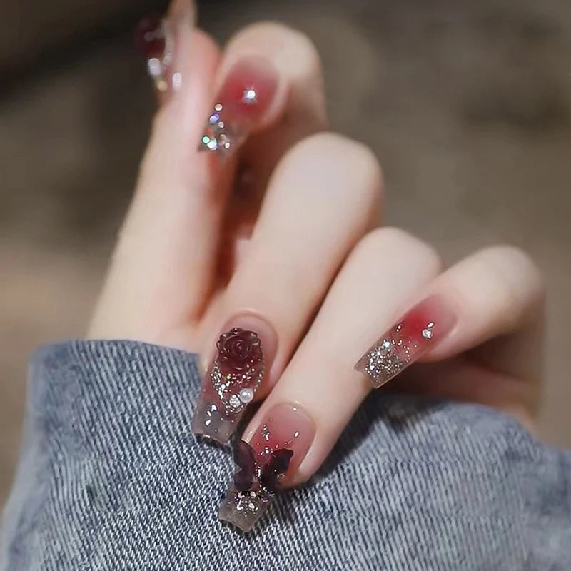 Nail Extensions Acrylic Floral Long-Lasting