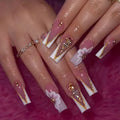 Nail Extensions Acrylic French Tip Floral & Glitter