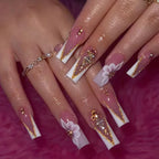Nail Extensions Acrylic French Tip Floral & Glitter