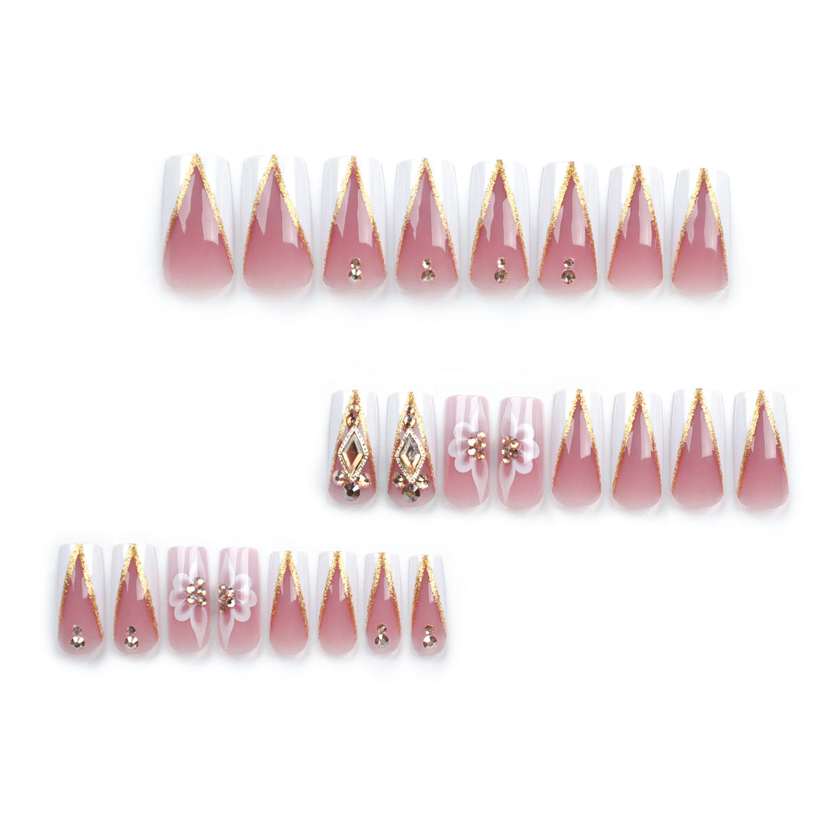 Nail Extensions Acrylic French Tip Floral & Glitter