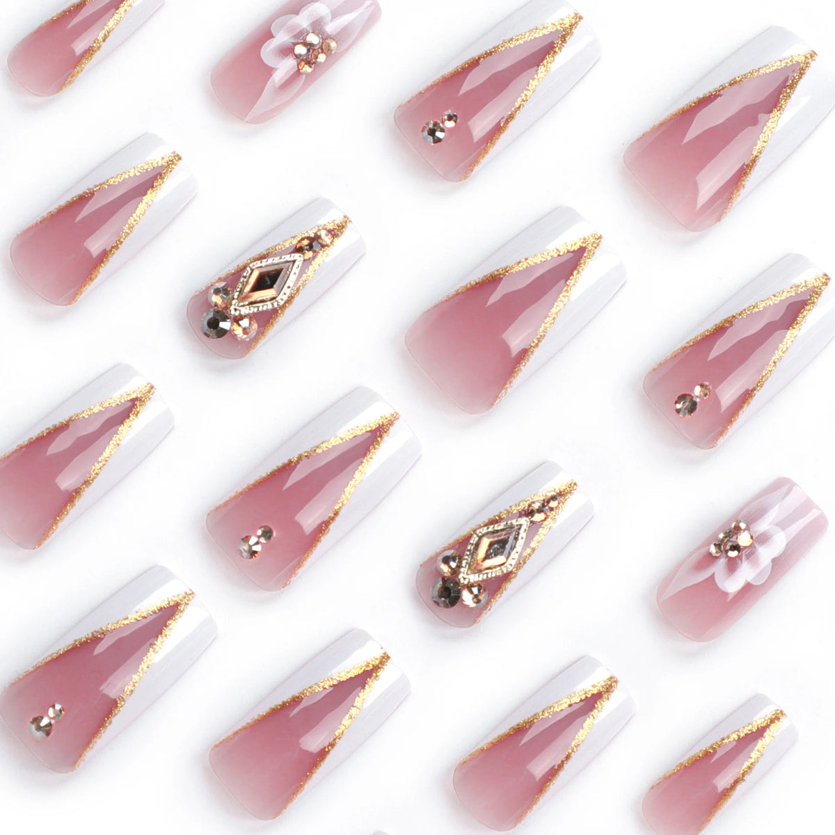 Nail Extensions Acrylic French Tip Floral & Glitter
