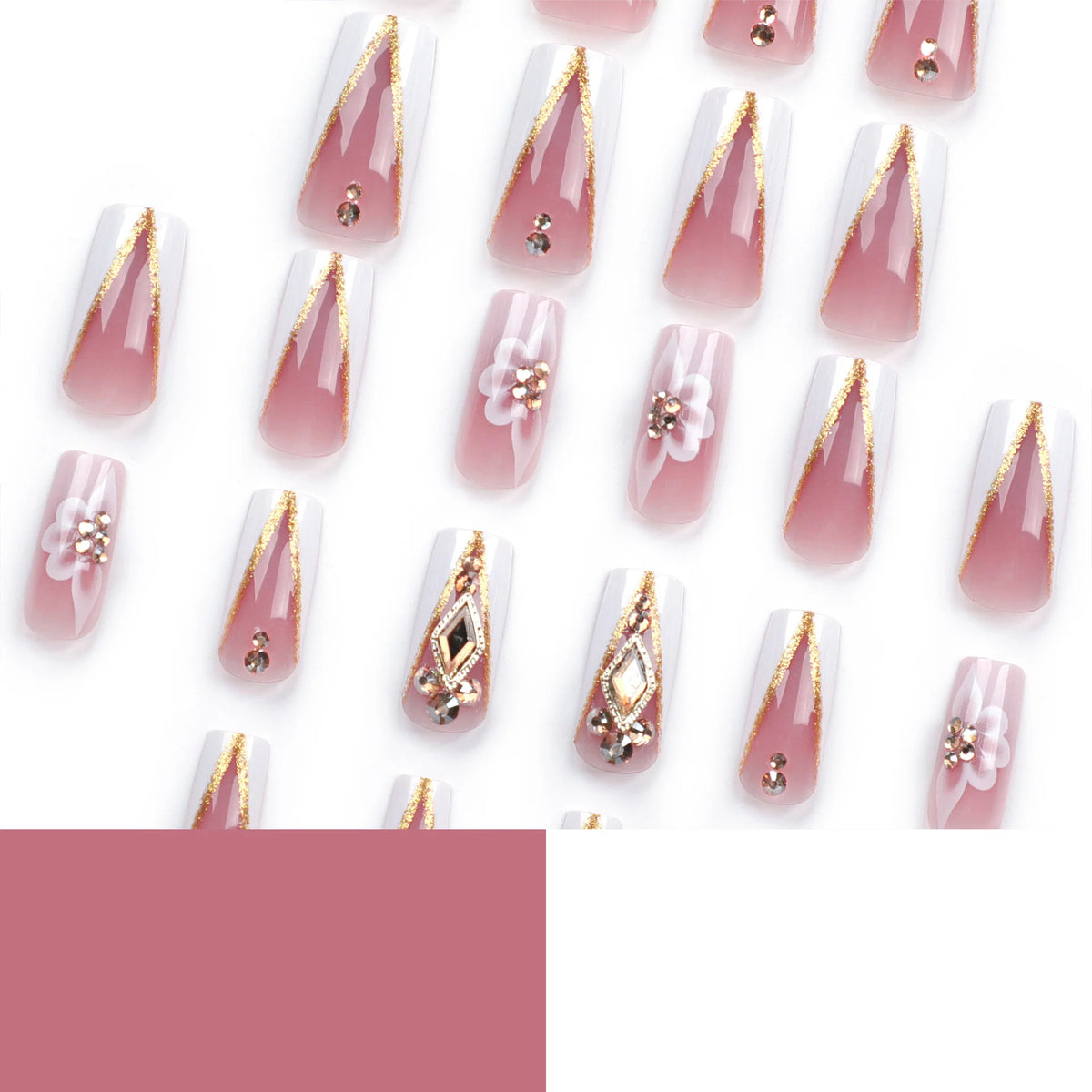 Nail Extensions Acrylic French Tip Floral & Glitter