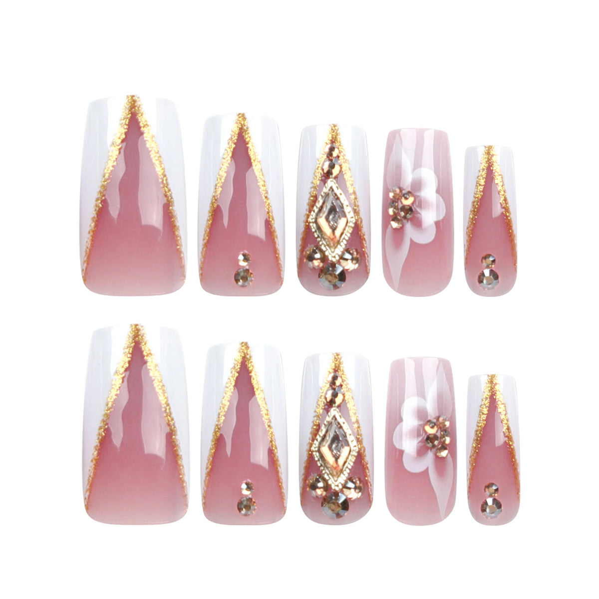 Nail Extensions Acrylic French Tip Floral & Glitter